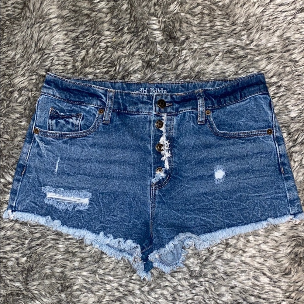 Distressed denim shorts